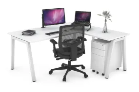 Quadro A Legs L-Shaped Corner Office Desk [1600L x 1800W with Cable Scallop]