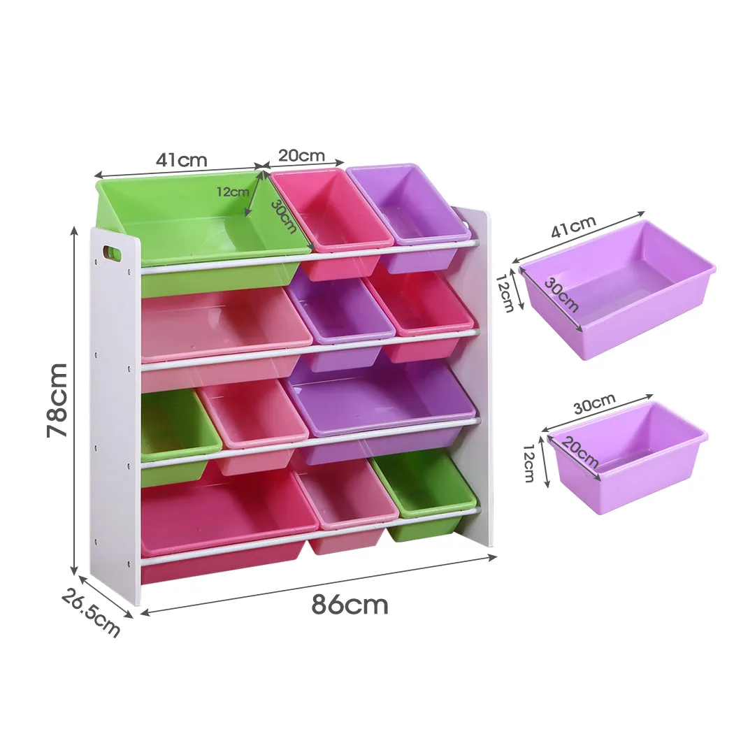 12Bins Kids Toy Box Bookshelf Organiser Display Shelf Storage Rack Drawer