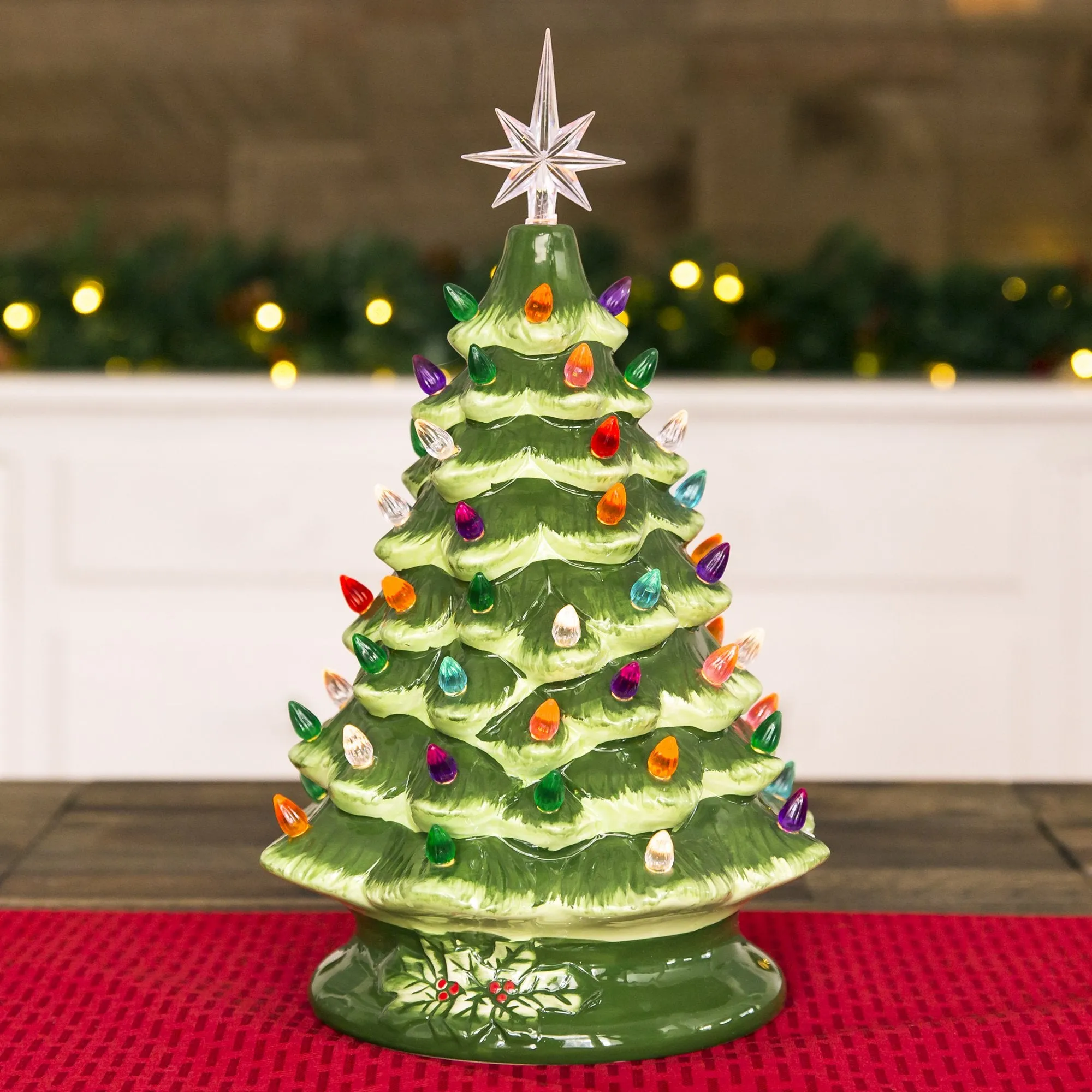 15in Pre-Lit Hand-Painted Ceramic Tabletop Christmas Tree w/ 64 Lights