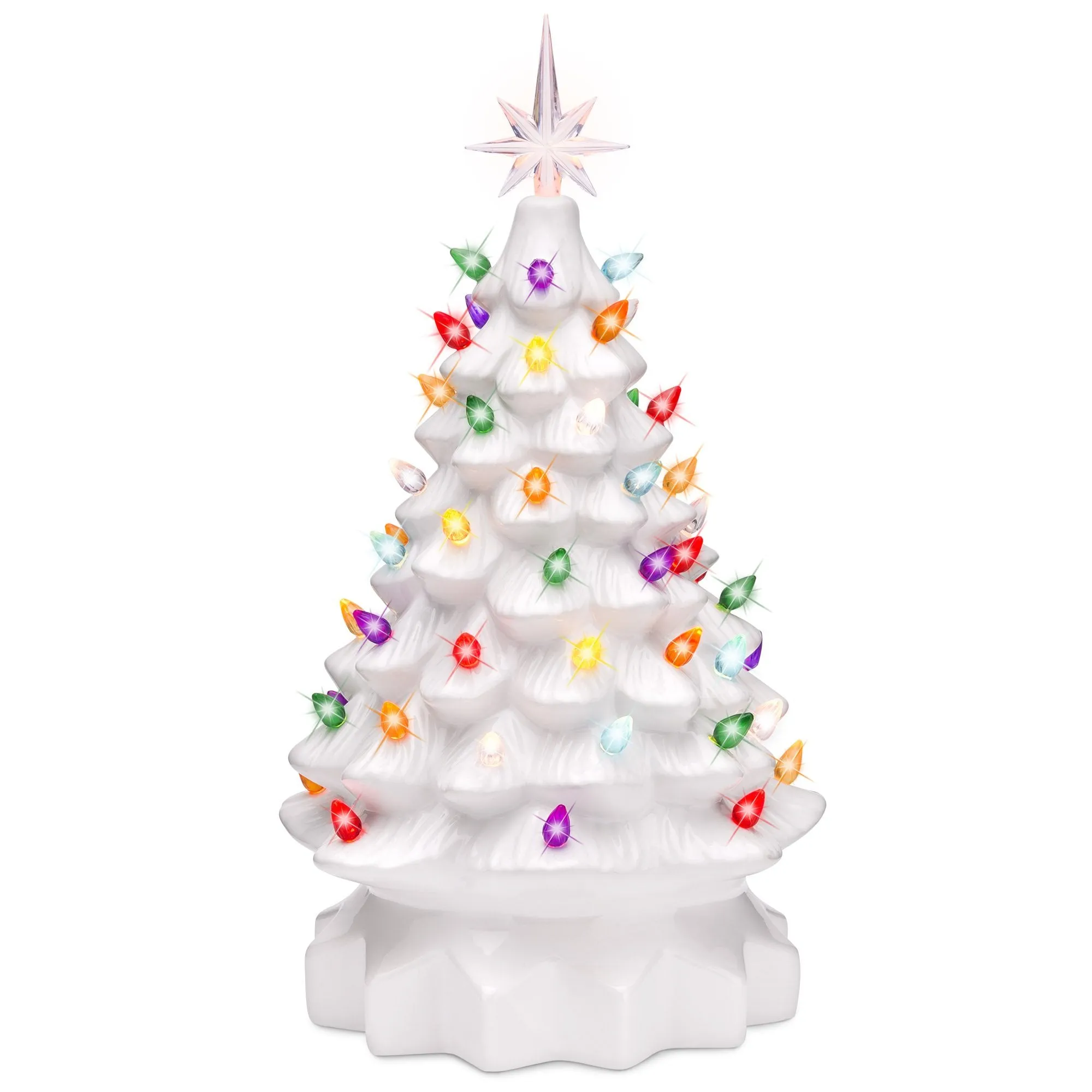 15in Pre-Lit Hand-Painted Ceramic Tabletop Christmas Tree w/ 64 Lights