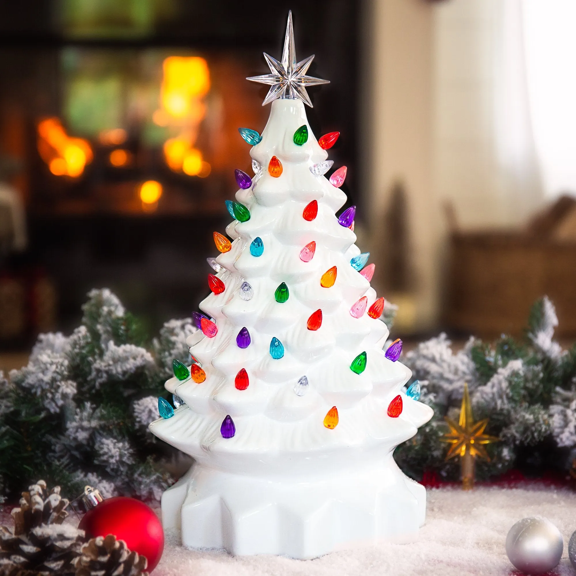 15in Pre-Lit Hand-Painted Ceramic Tabletop Christmas Tree w/ 64 Lights