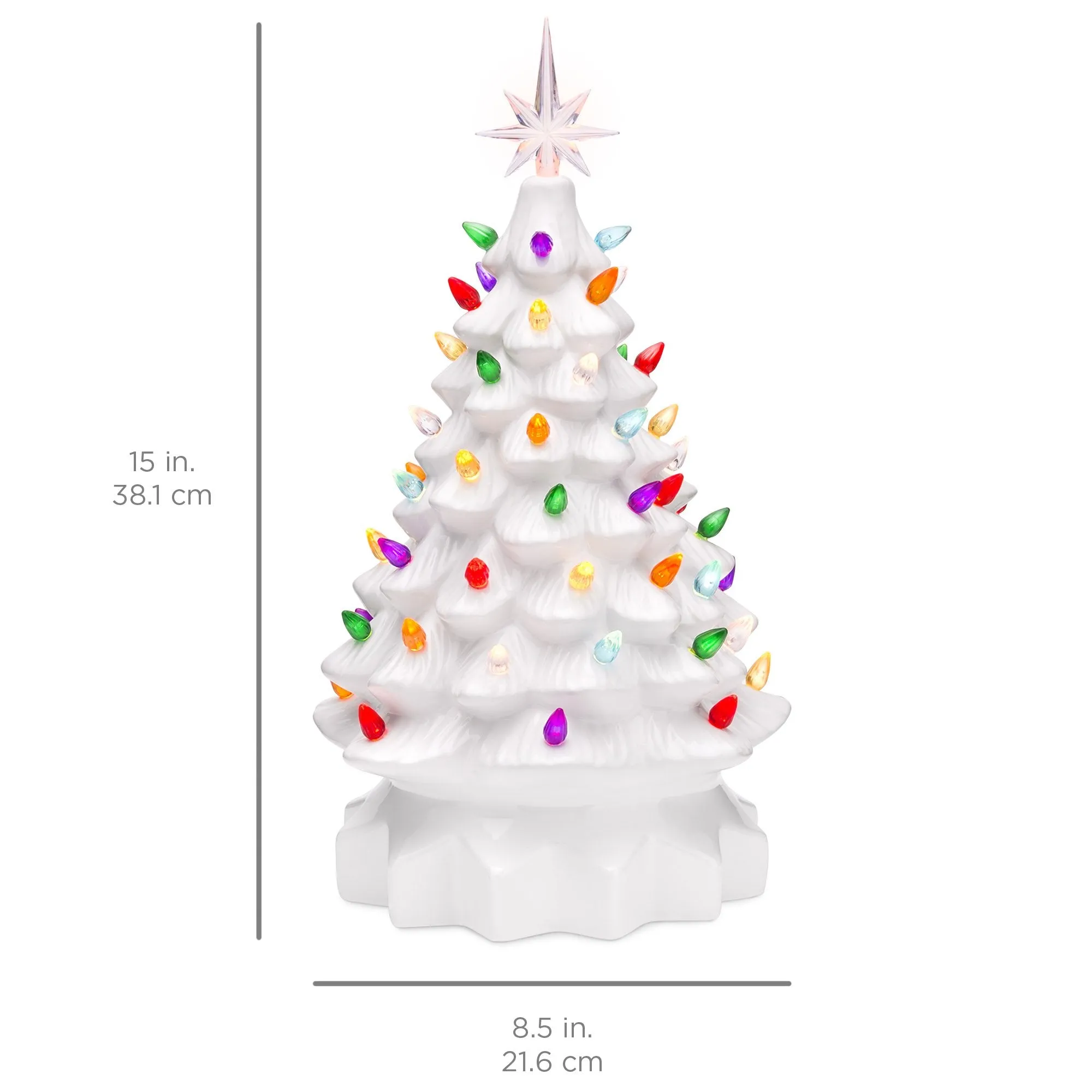 15in Pre-Lit Hand-Painted Ceramic Tabletop Christmas Tree w/ 64 Lights