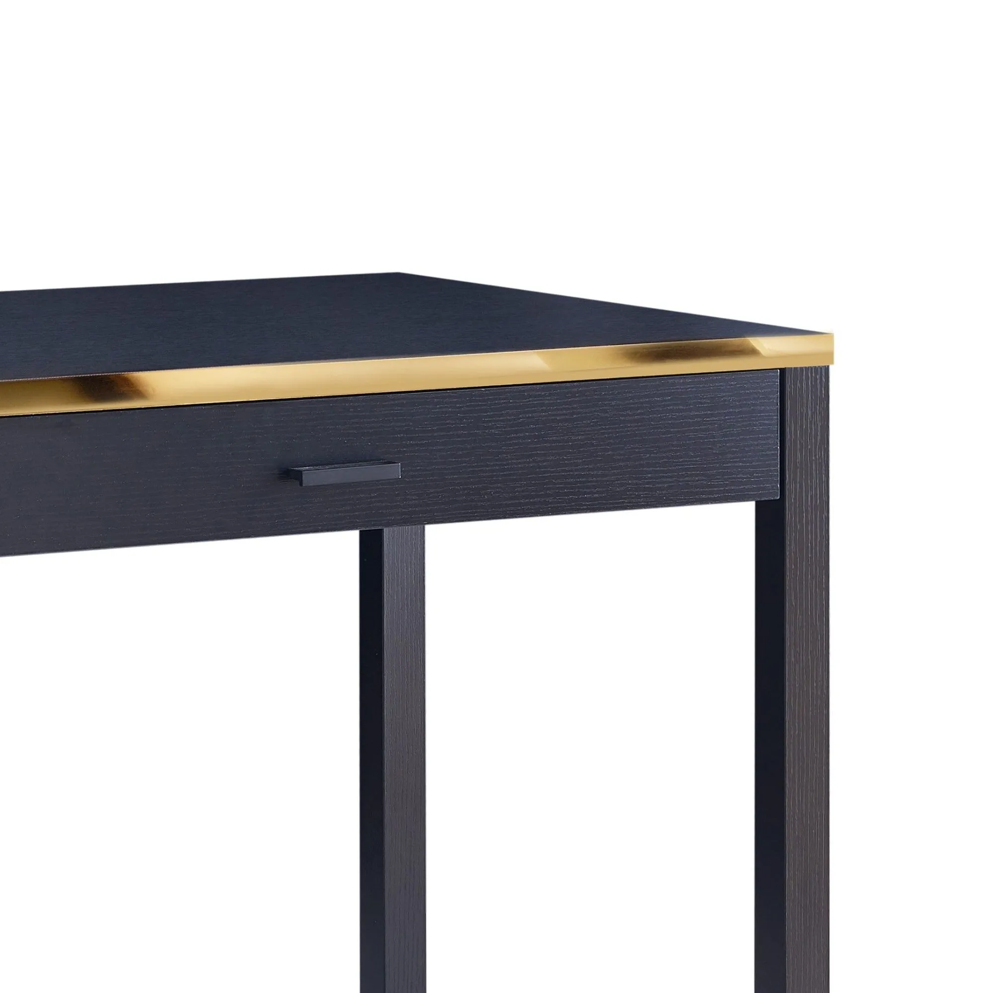 2 Drawer Rectangular Desk With 2 Open Shelves Black And Gold By Benzara