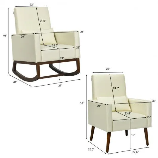 2-in-1 Fabric Upholstered Rocking Chair with Pillow-Beige