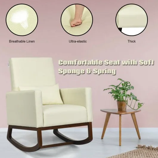 2-in-1 Fabric Upholstered Rocking Chair with Pillow-Beige