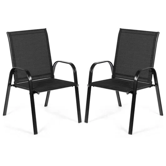 2 Pcs Patio Outdoor Dining Chair with Armrest-Black