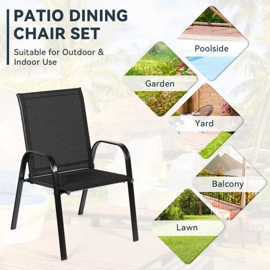 2 Pcs Patio Outdoor Dining Chair with Armrest-Black