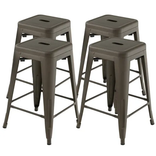 24 Inch Set of 4 Tolix Style Counter Height Barstool Stackable Chair-Gun