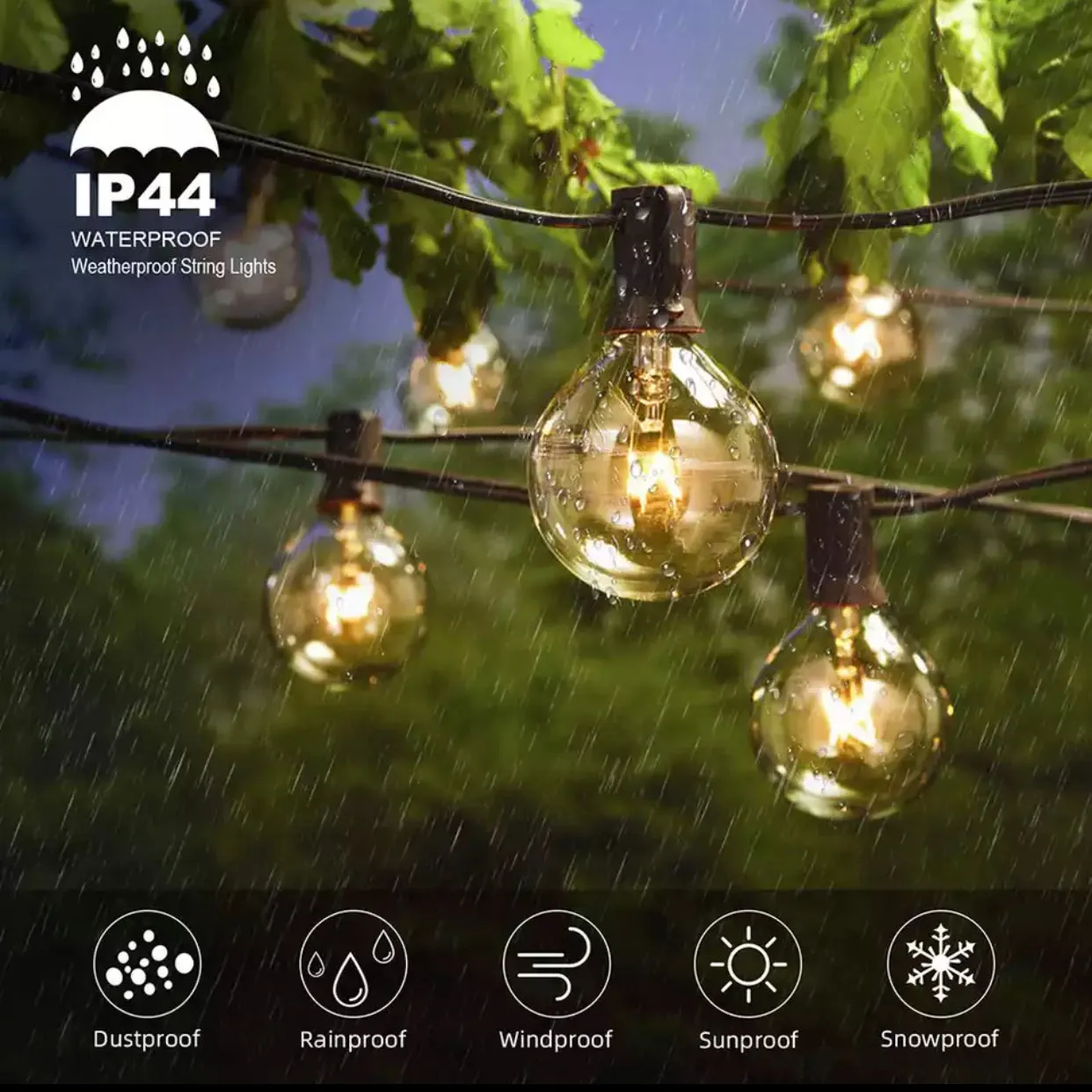 25 Ft Plug-In Outdoor String Light G40 Globe Patio Lights with 26 Edison Glass Bulbs Hanging Light