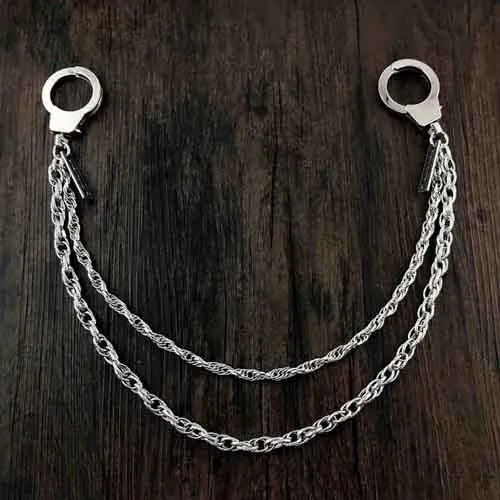 27'' Metal DOUBLE Chain BIKER SILVER WALLET CHAIN Handcuffs LONG PANTS CHAIN jeans chain FOR MEN