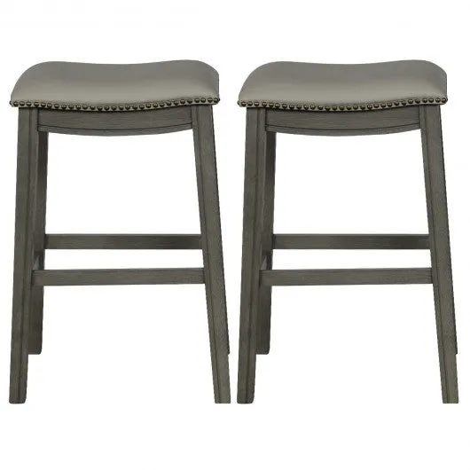 29" Set of 2 Saddle Nailhead Kitchen Counter Chair-Gray