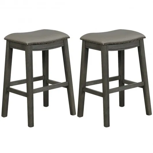 29" Set of 2 Saddle Nailhead Kitchen Counter Chair-Gray