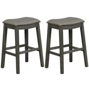 29" Set of 2 Saddle Nailhead Kitchen Counter Chair-Gray