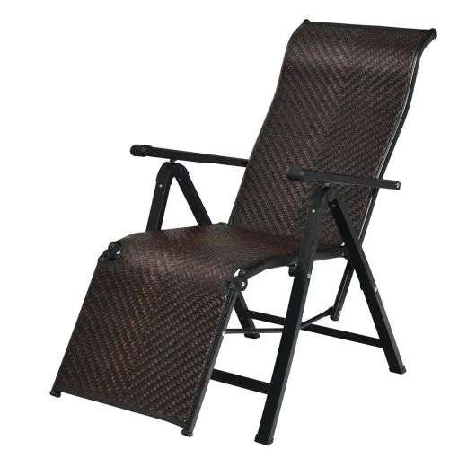 2Pcs Patio Rattan Folding Lounge Chair