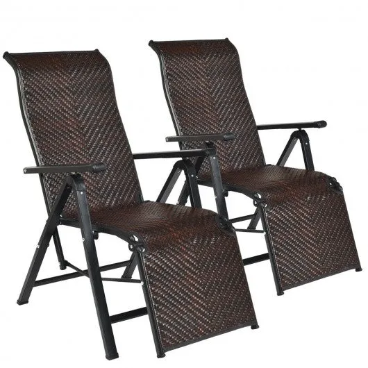 2Pcs Patio Rattan Folding Lounge Chair