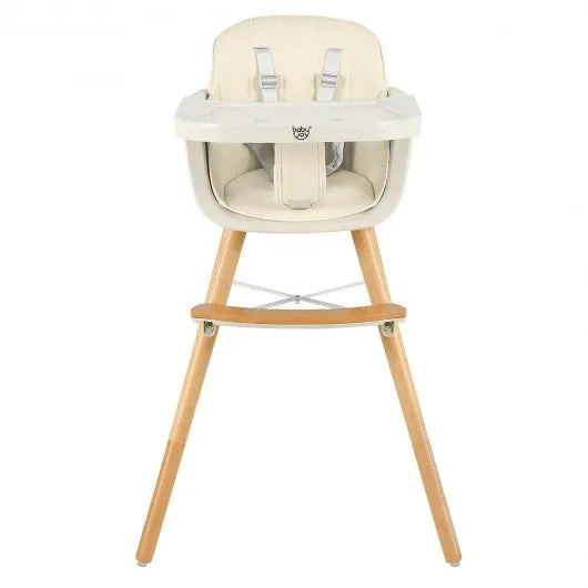 3 in 1 Convertible Wooden High Chair with Cushion-Beige