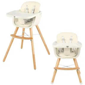 3 in 1 Convertible Wooden High Chair with Cushion-Beige