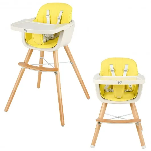 3 in 1 Convertible Wooden High Chair with Cushion-Yellow