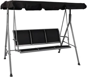 3-Person Outdoor Swing Chair, Adjustable Canopy, Black