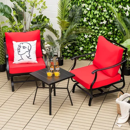 3 Piece Patio Rocking Chair Set with Coffee Table-Red