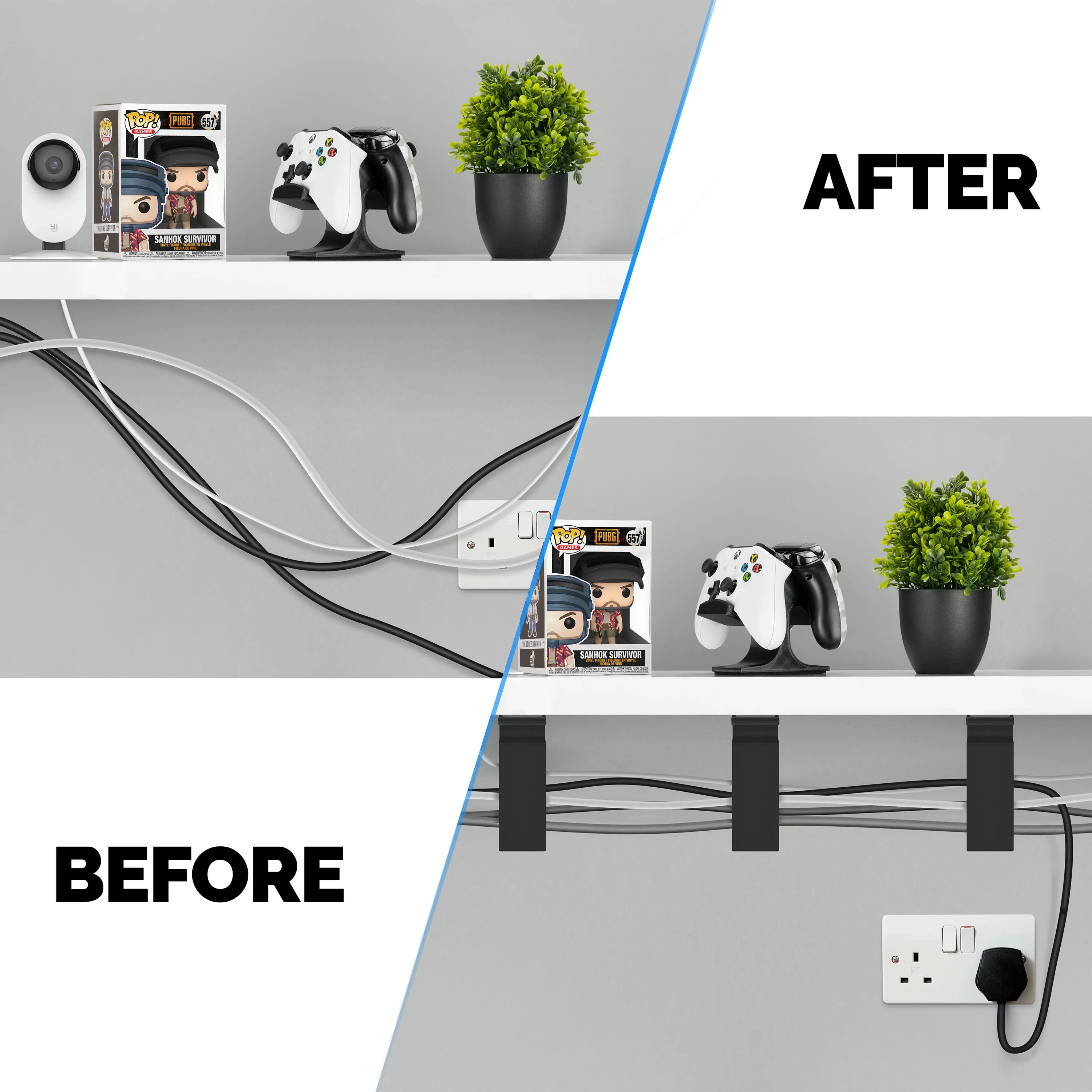 3pc VHB Cable Organizer Holder, For Heavy Cables, PC Cords & Wires with Strong Adhesive, Under Desk Mount Management System - XL