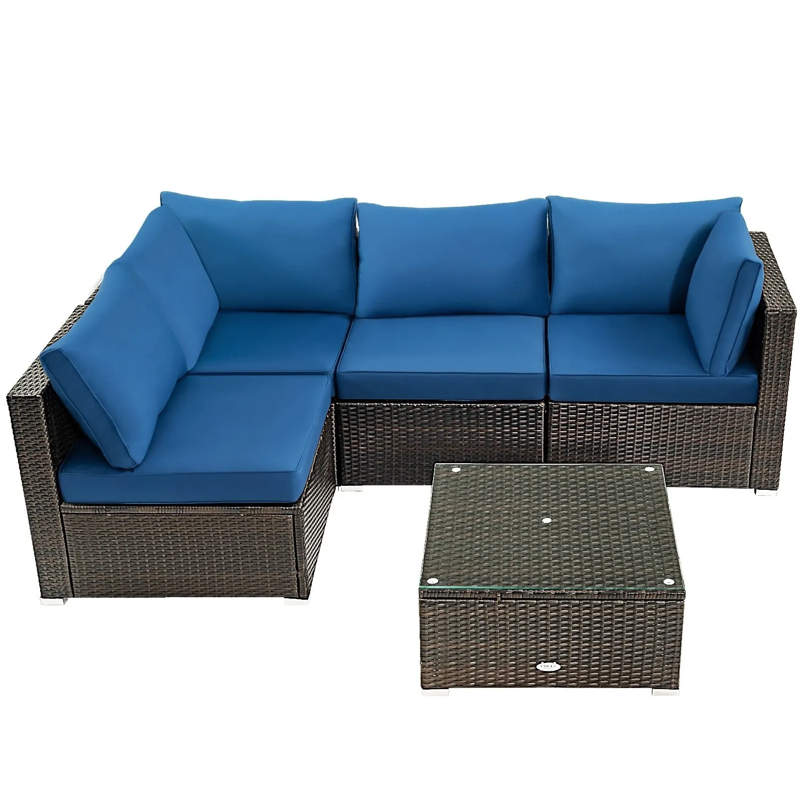 5pc Wicker Rattan Cushioned Patio Furniture Set - Navy