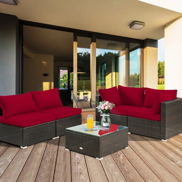 5pc Wicker Rattan Cushioned Patio Furniture Set - Red