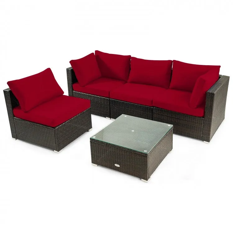 5pc Wicker Rattan Cushioned Patio Furniture Set - Red