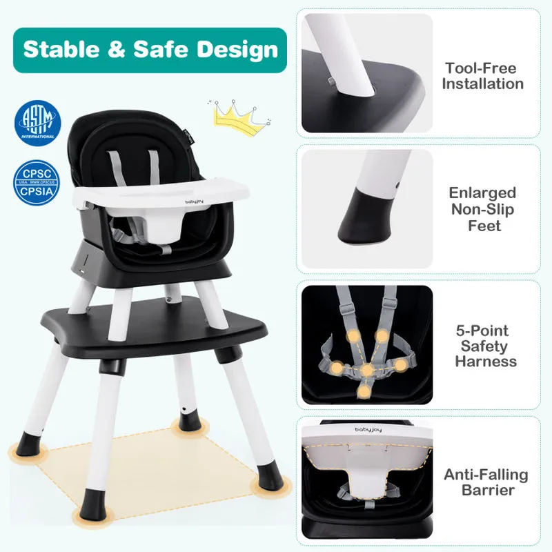 6-In-1 Convertible Baby High Chair with Adjustable Removable Tray