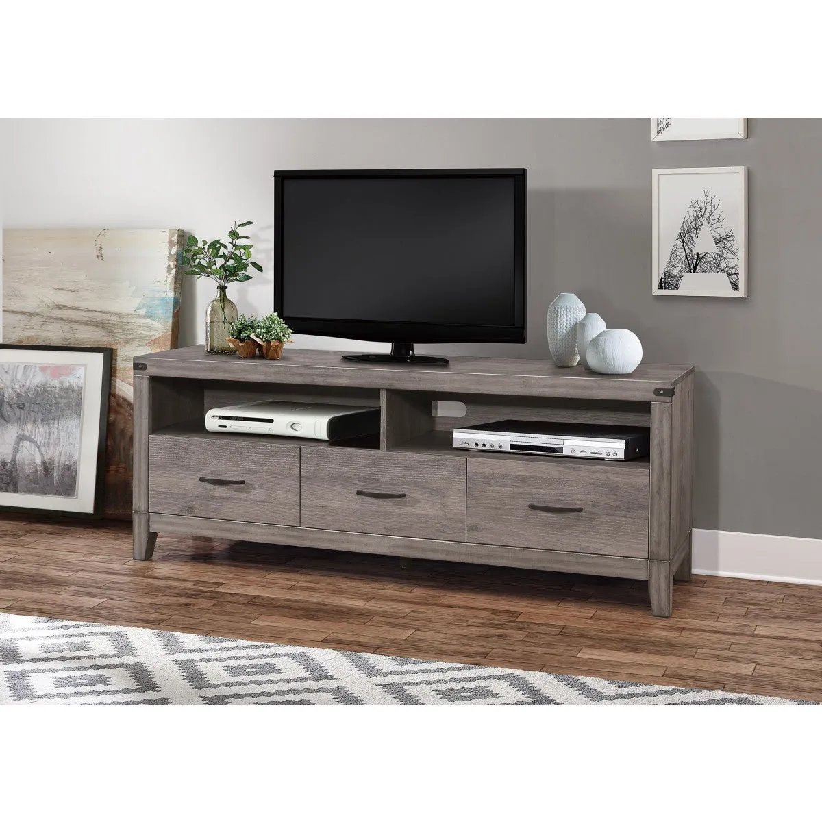 66"L Industrial design Tv Stand With 3 Storage Drawers