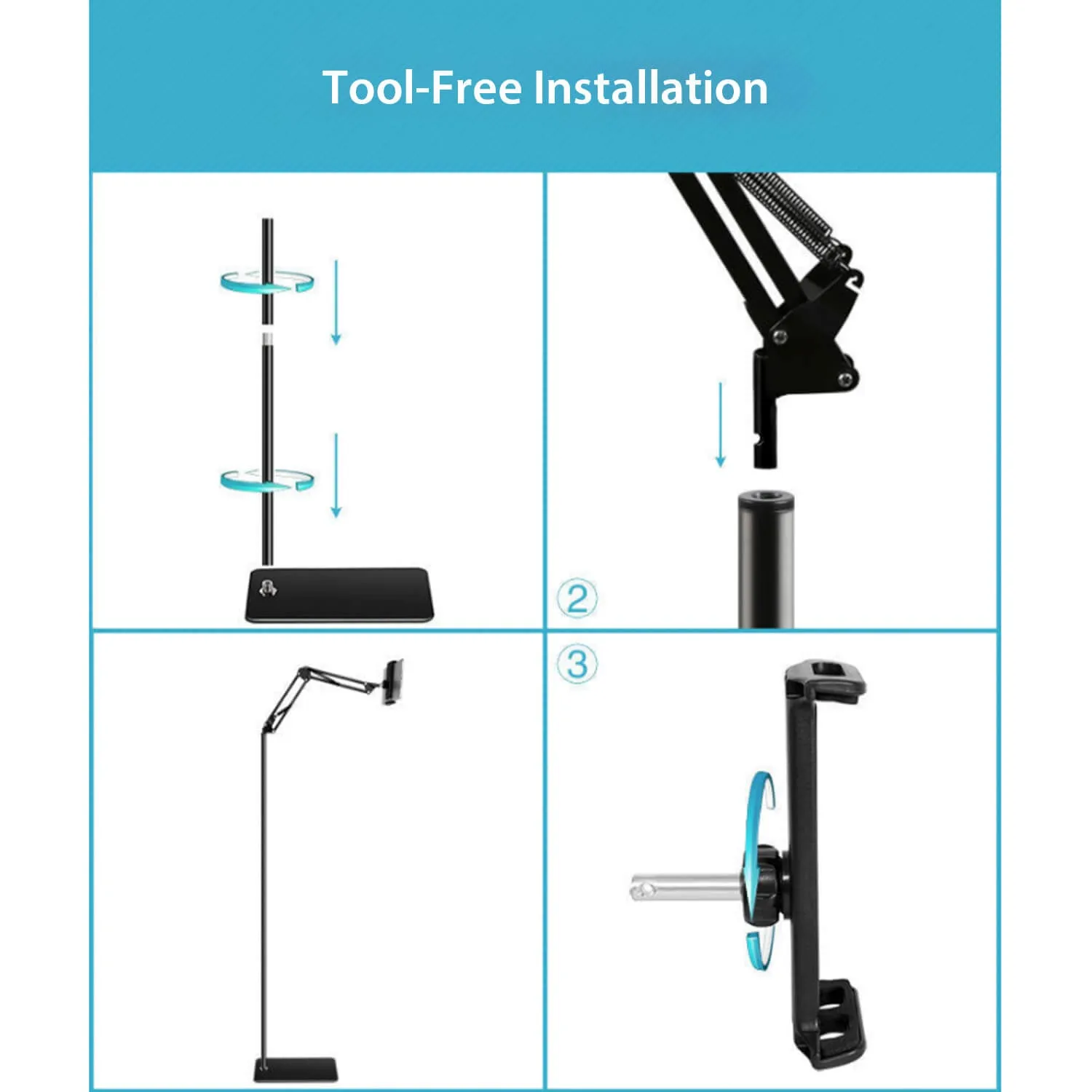 Adjustable Floor Stand With Phone & Tablet Holder