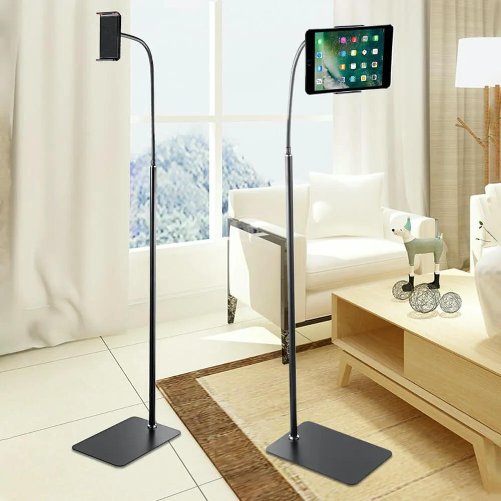 Adjustable Ground Floor Stand for Tablet & Phone 175cm Lazy Mount Holder Arm Bracket Black