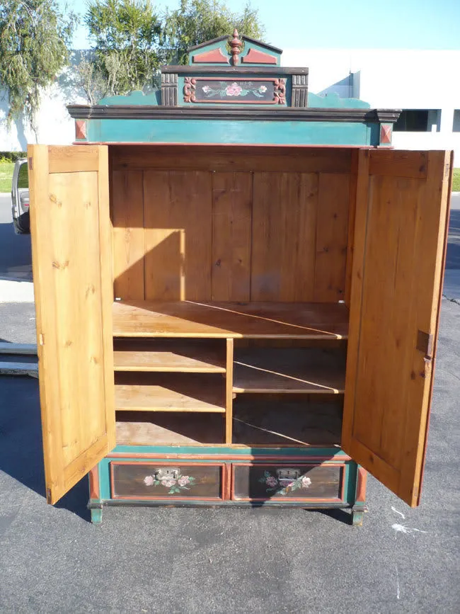 Antique Old Wooden Painted Armoire