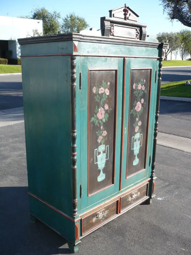 Antique Old Wooden Painted Armoire