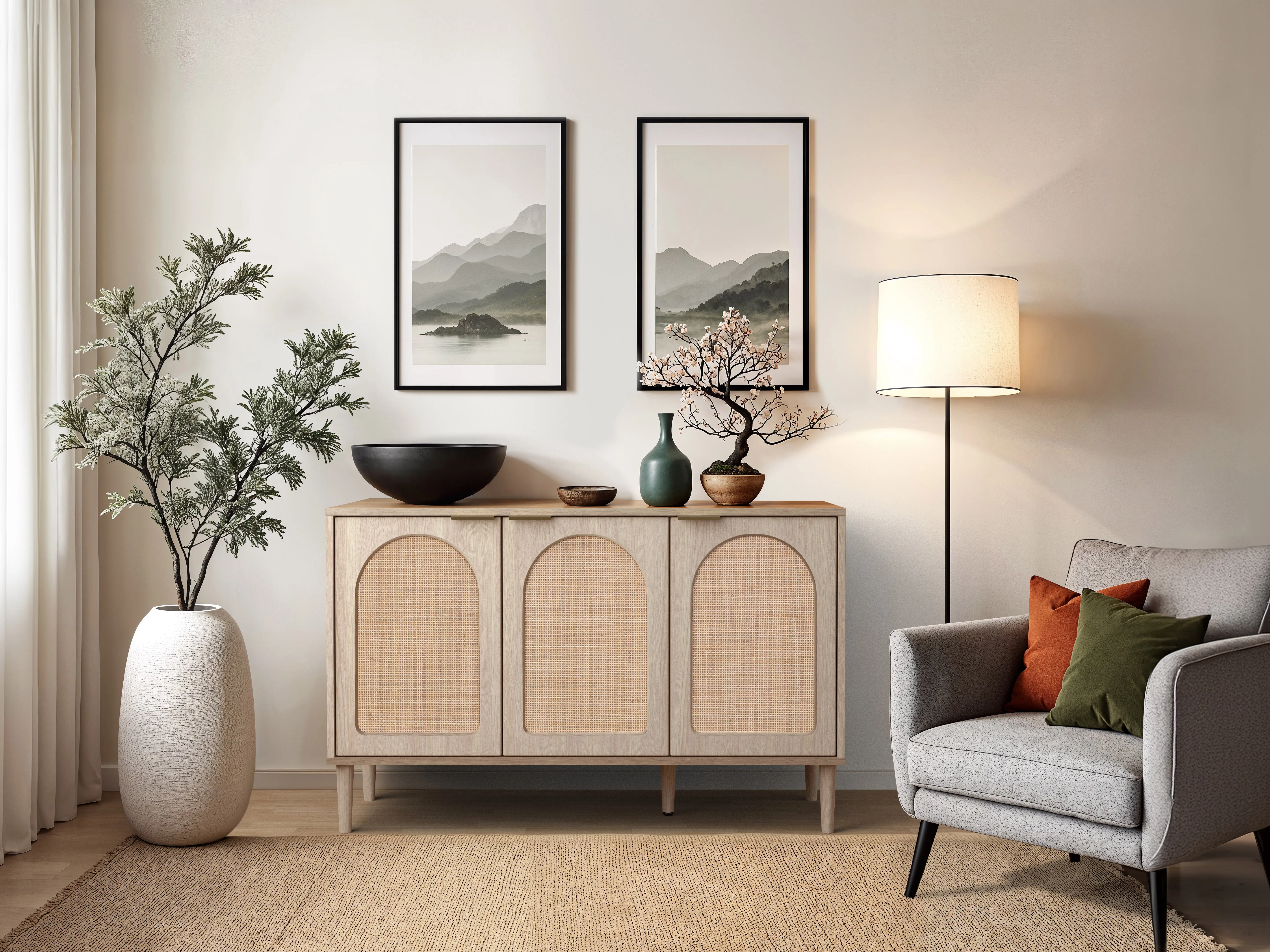 Arched Rattan Sideboard