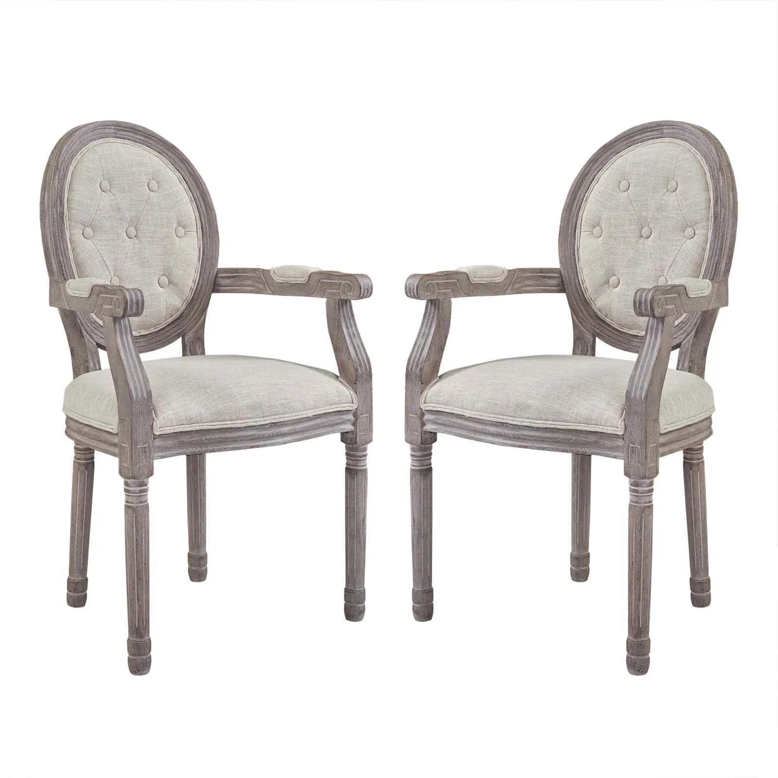 Arise Vintage French Upholstered Fabric Dining Armchair Set of 2