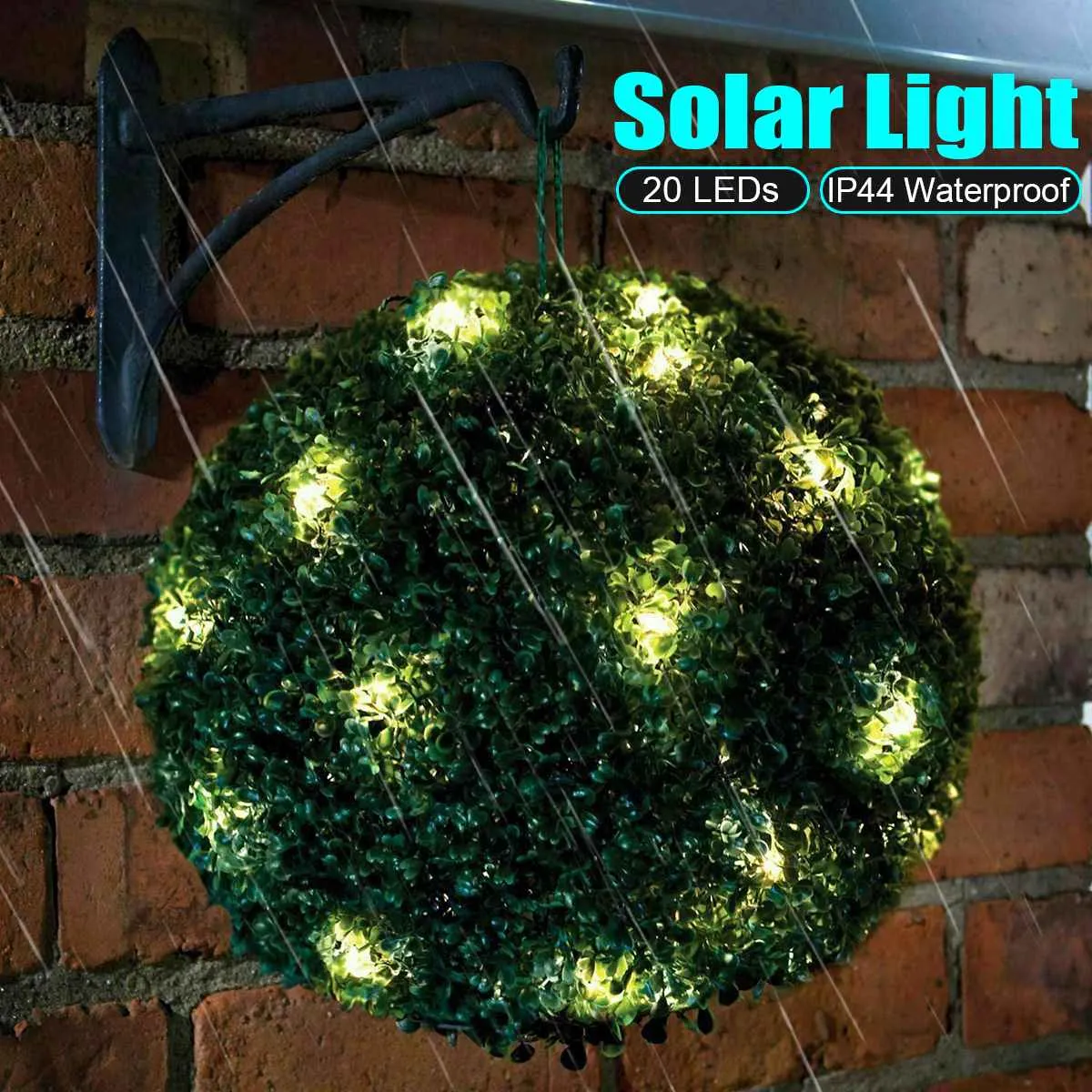 Artificial Topiary Grass Ball with Solar Lights, includes hook