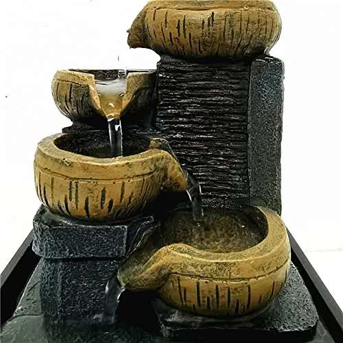 ATORSE® Indoor Tabletop Fountain Waterfall Resin with Led Lights for Desk Garden Style C