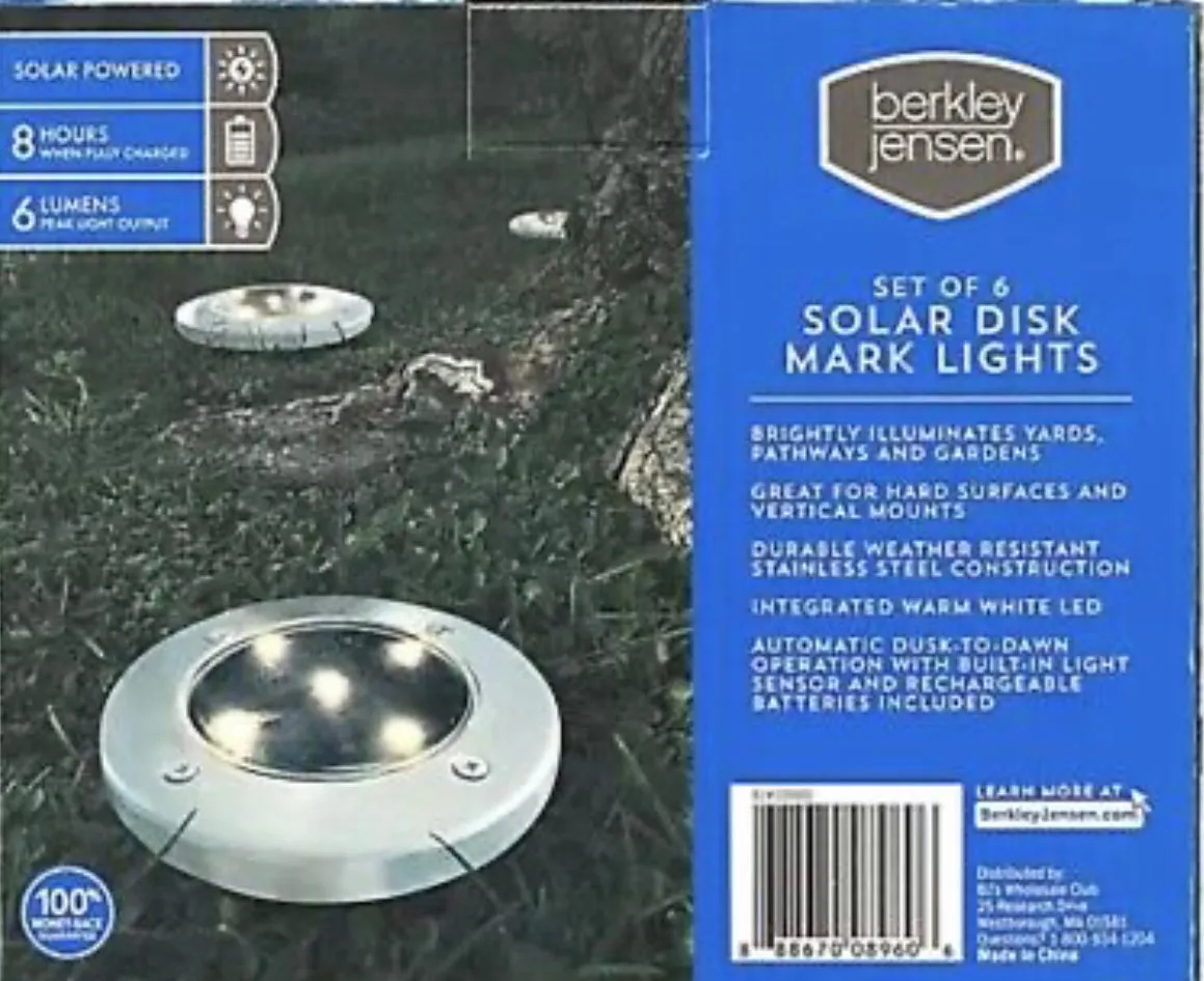 Berkley Jensen 6-Lumen Solar Disk Mark Lights, 6 pk. - Stainless Steel