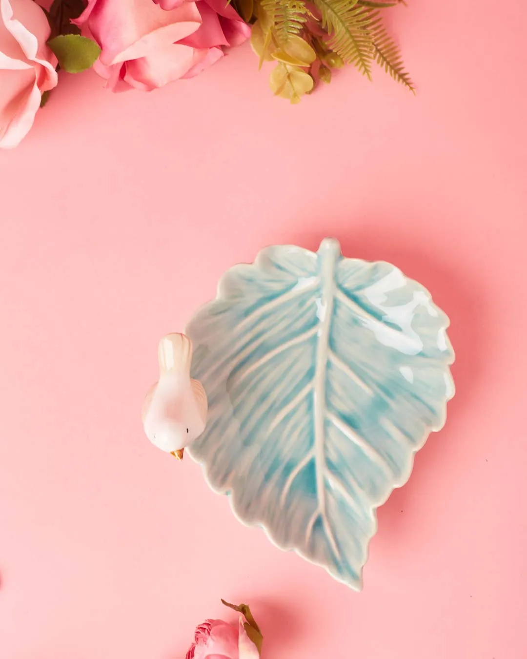 Bird on Leaf Ring Dish - Blue