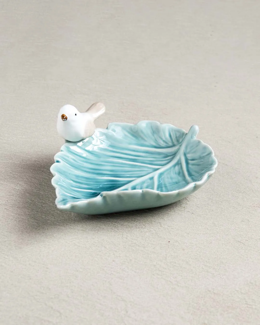 Bird on Leaf Ring Dish - Blue