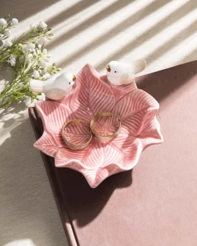 Bird on Leaf Ring Dish - Pink