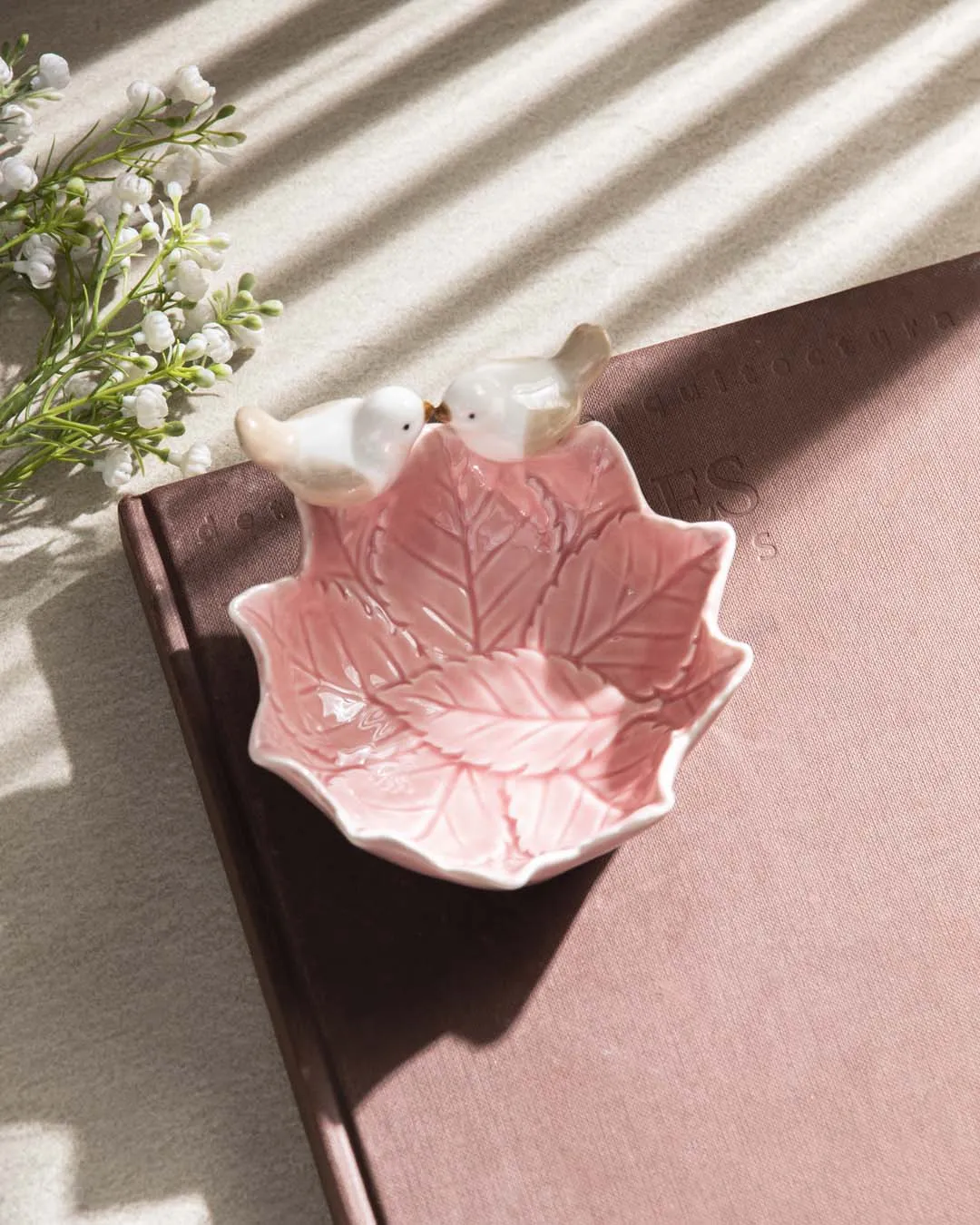 Bird on Leaf Ring Dish - Pink