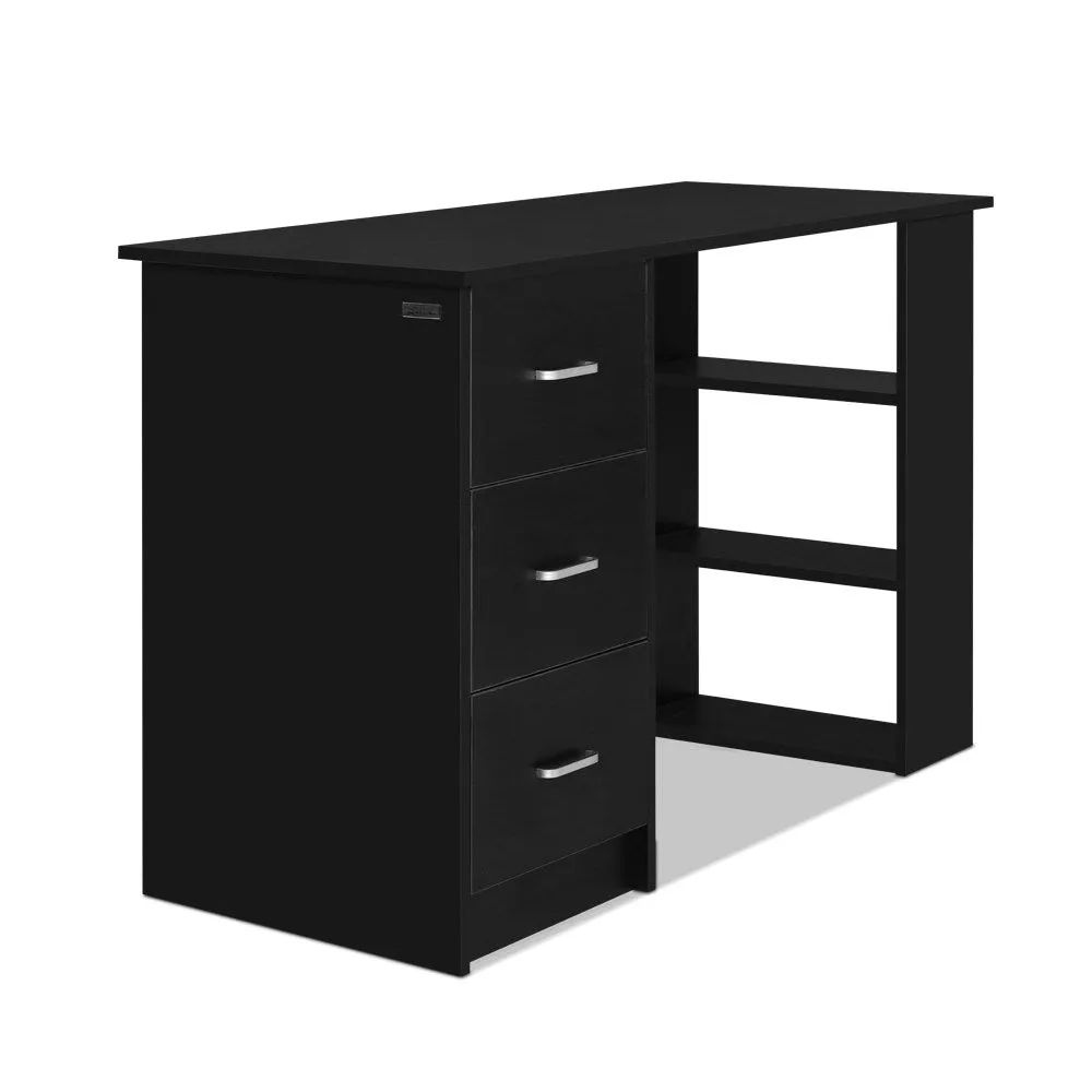 Black 3-Drawer Computer Desk with Shelves - Artiss