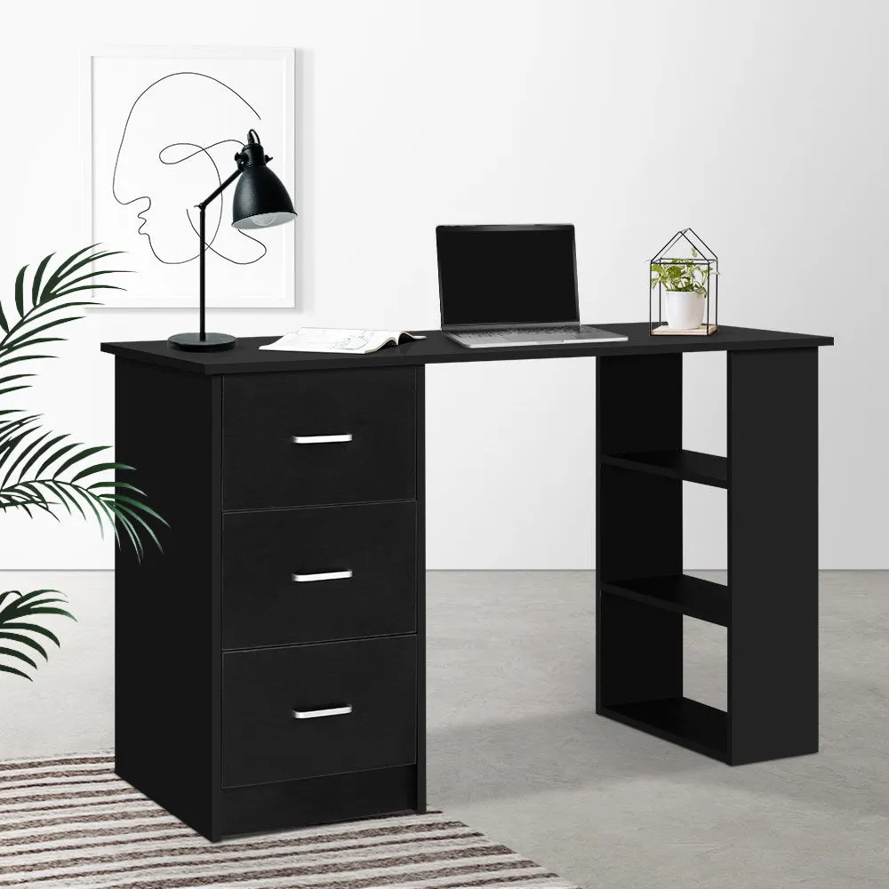 Black 3-Drawer Computer Desk with Shelves - Artiss