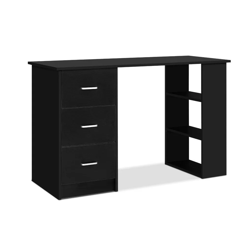 Black 3-Drawer Computer Desk with Shelves - Artiss