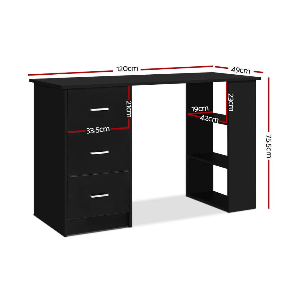 Black 3-Drawer Computer Desk with Shelves - Artiss