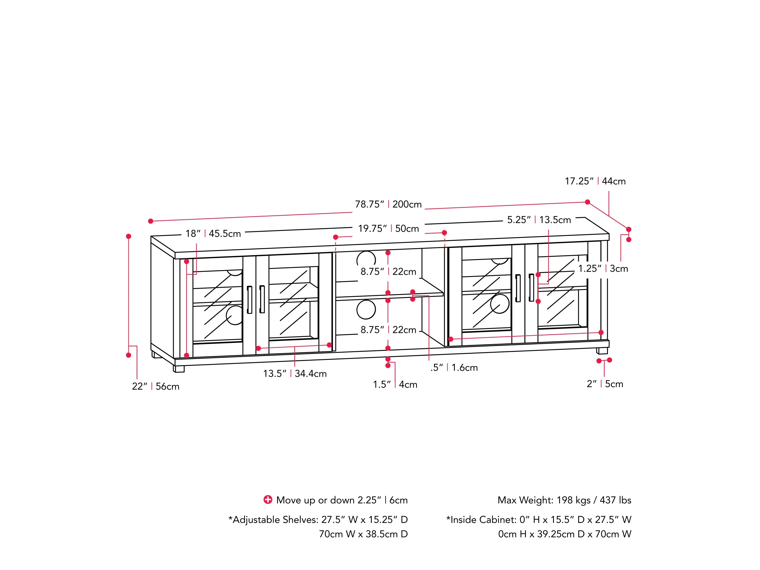 Black TV Bench for TVs up to 95 Inches