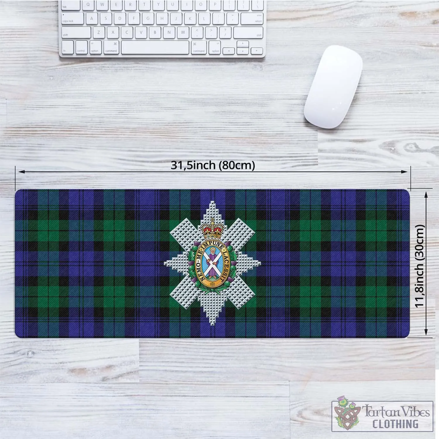 Black Watch Modern Tartan Mouse Pad with Family Crest