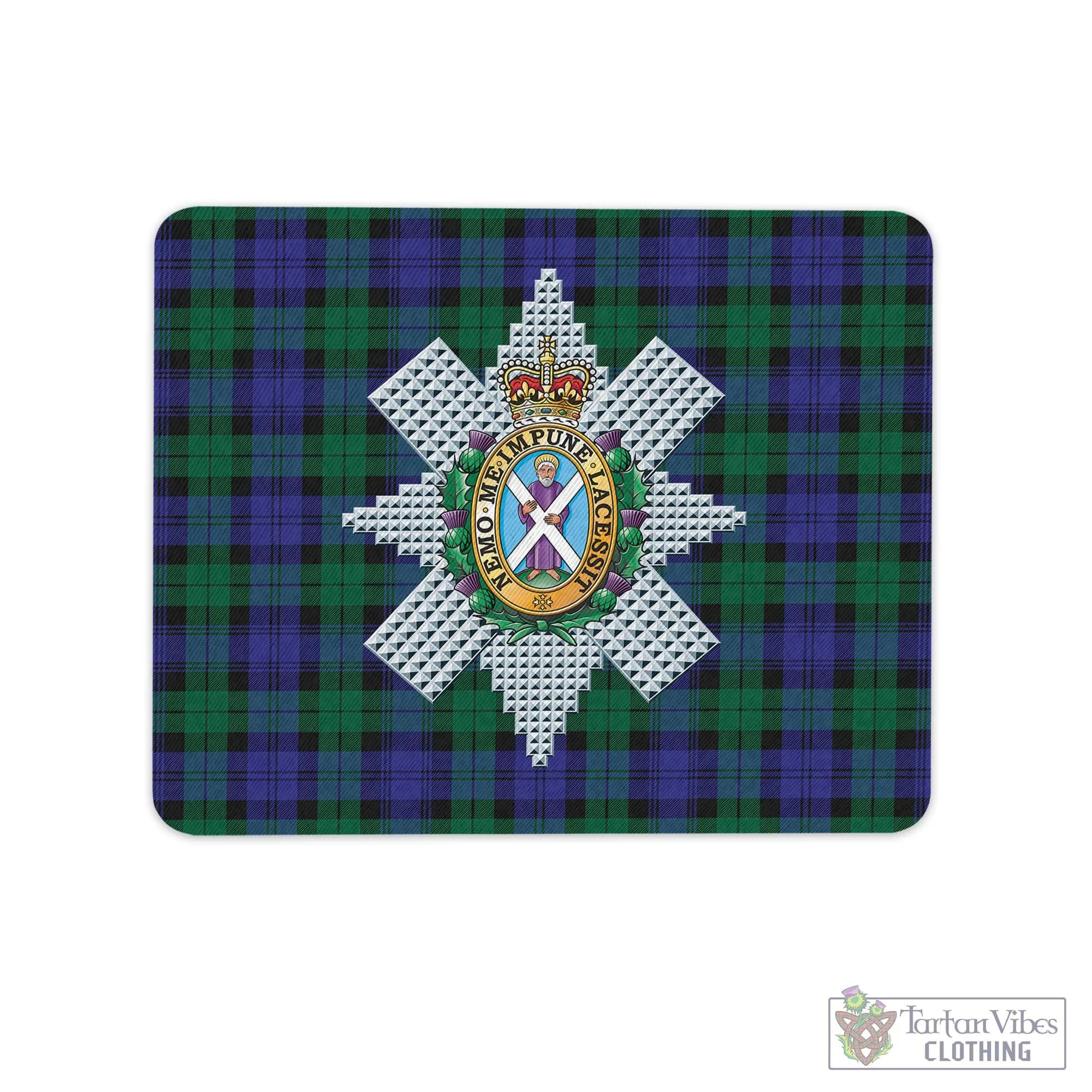 Black Watch Modern Tartan Mouse Pad with Family Crest